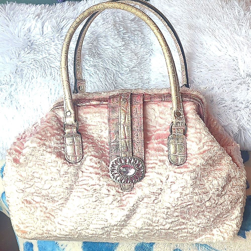Pink faux fur Raviani satchel purse